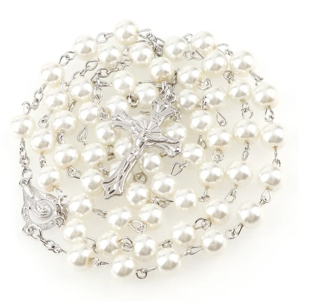 N179 – Beautiful White Rosary, Jesus, Virgin Mary!