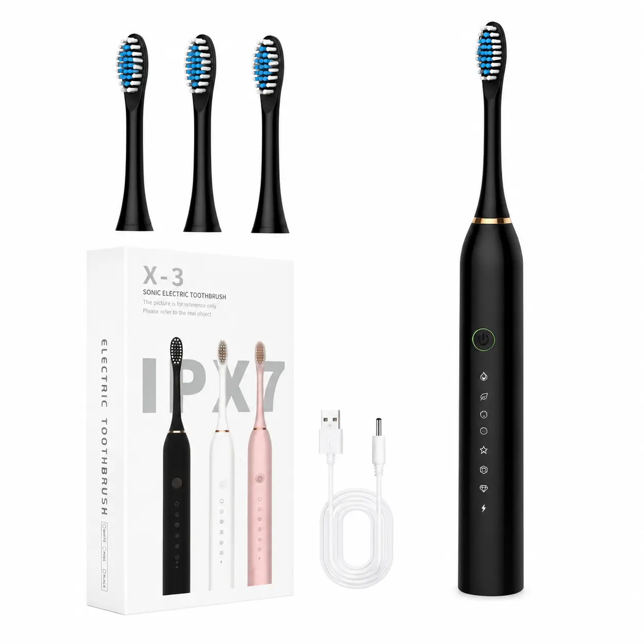 Sonic Electric Toothbrush for Adults, Rechargeable Electric Toothbrush with 6 Cleaning Modes, 3 Replacement Brush Heads & USB Charging Cable, IPX7 Waterproof Toothbrush