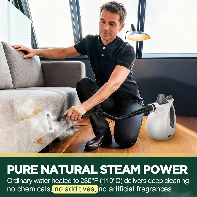 Phueut 1050W 110V Pressurized Handheld Natural Steam Deep Cleaning Machine - Compact Corded Lightweight Multi-Surface Unit for Kitchen, Cars, with 12 Replacement Parts (4 Round Brushes), Child-Safe Cap, Cleaning Supplies Compatible Phueut 1050W 110V Pressurized Handheld Natural Steam Deep Cleaning Machine - Compact Corded Lightweight Multi-Surface Unit for Kitchen, Cars, with 12 Replacement Parts (4 Round Brushes), Child-Safe Cap, Cleaning Supplies Compatible