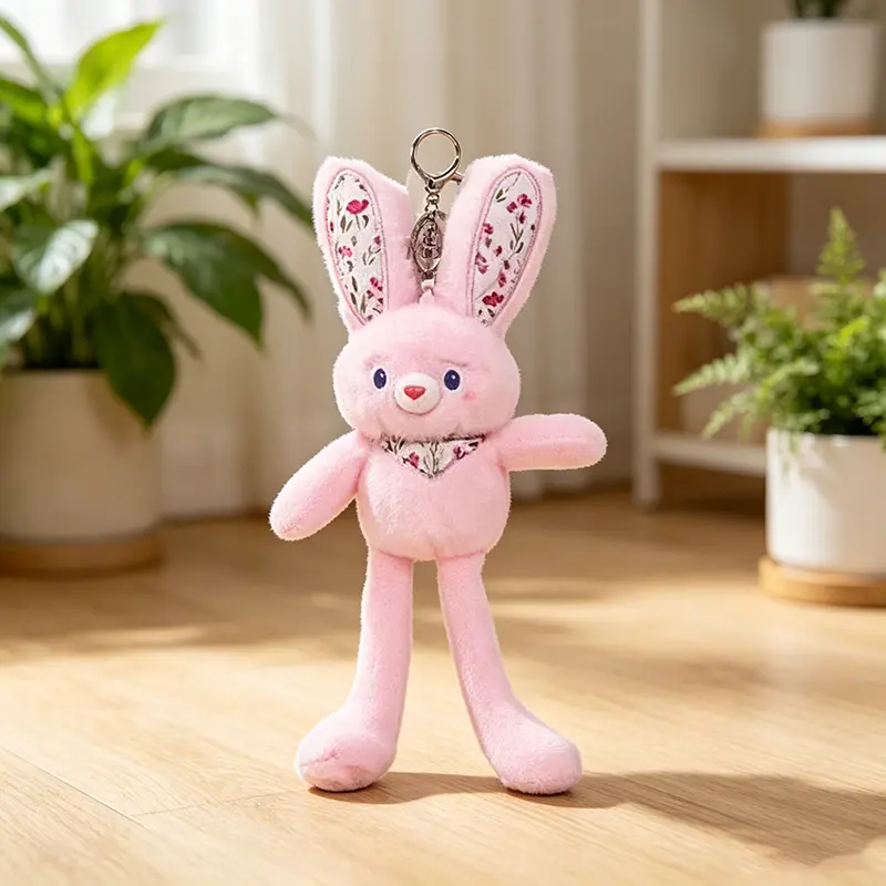 Interactive Pull Up Rabbit Plush Keychain - Animal-Inspired Mechanical Animated Bag Charm, Soft Durable Fashion Accessory with Switchable Ears & Legs, Dynamic Dual-Position Charm Decoration Keychain for Bags & Keys, Animal-Inspired Keychains, Bag Charm Ke