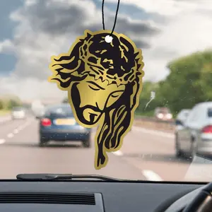 1/5/10pcs Jesus Christ Crown of Thorns Car Air Freshener｜Black & Gold Icon Double-Sided Scent Card for Mirror & Vent, Christian Faith Decor, Car Scents
