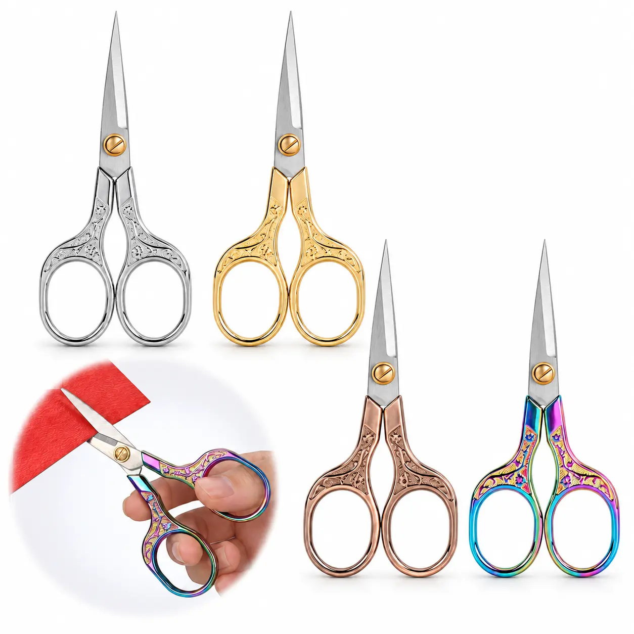 Stainless Steel Small Scissors for Sewing & Crafts 4.72" Long with Precision Tips & Ergonomic Floral Handle Ideal for Embroidery Quilting & Household Tasks