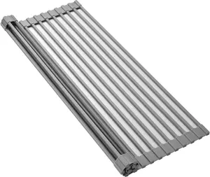 17.7" x 15.5" Roll Up Dish Drying Rack Over Sink Drying Rack Sink Cover Kitchen Sink Accessories Gadget Multipurpose Organizer Foldable Stainless Steel Drainer (Grey)