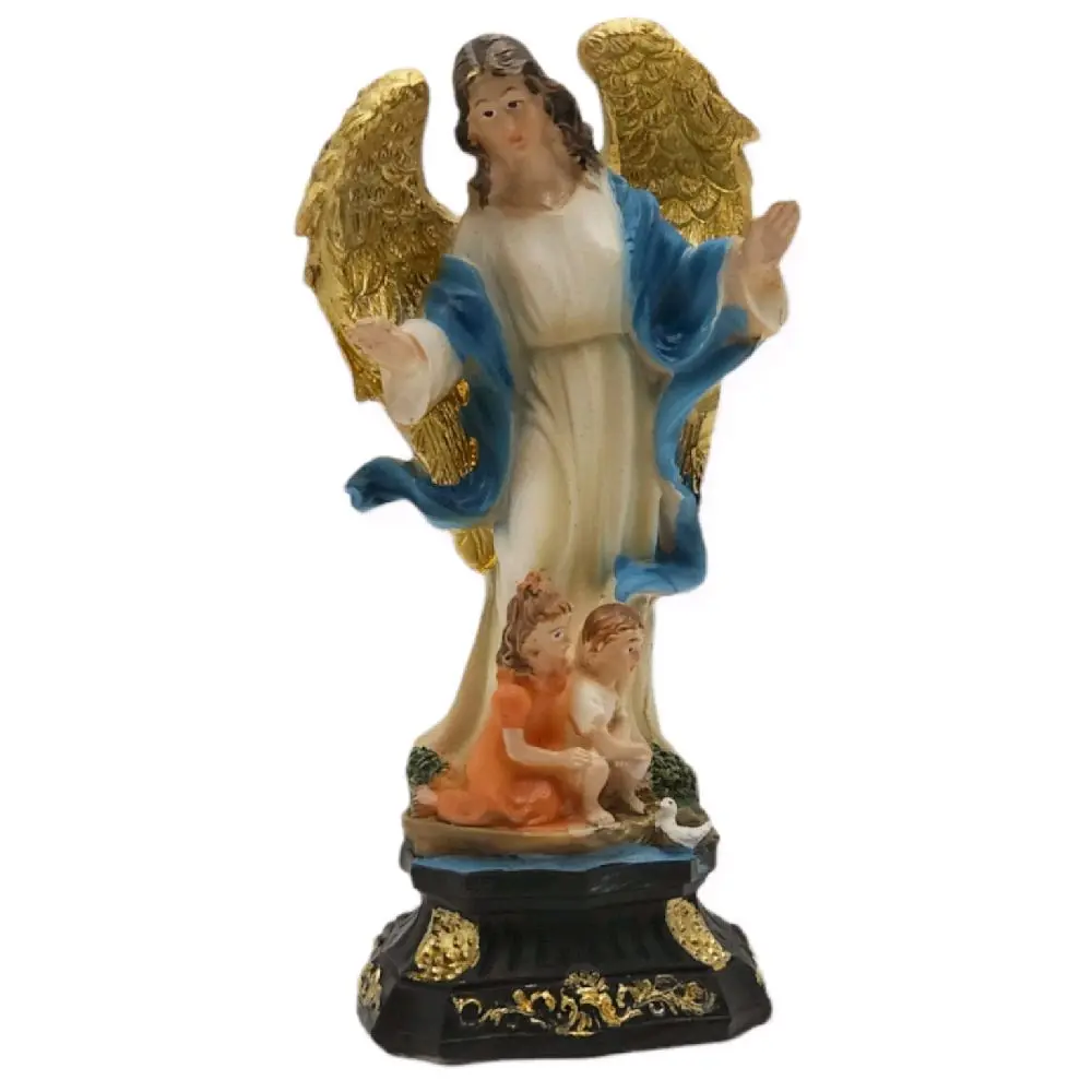 Angel de La Guarda 5"-16" Inches Tall Blanco con Azul Estatua - Detailed Figure Guardian Angel Brand New Statue Religious Decor Saint