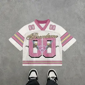 Custom Brandname Pink Graphic Mesh Football Jersey, Breathable Oversized Athletic Shirt, Trendy Y2K Top