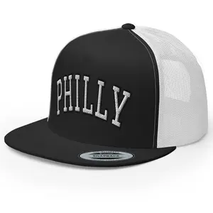 RIVEMUG NX Philly Embroidered Flat Bill Trucker Hat High Crown Adjustable Cap