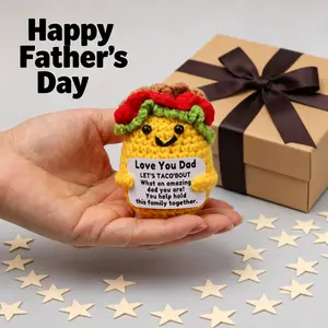 Crocheted Doll with Heartwarming Message Card - Festive Father's Day Gift for Home & Party Decor