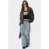 Vava Washed Faux Leather Bomber Jacket