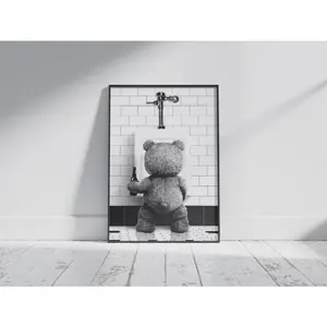 Ted Movie Poster - Teddy Bear Print - Black & White Wall Decoration for Bathroom, Restroom, Nursery, Kids Room - UNFRAMED Wall Art