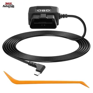 OBD2 to Right Angle Type C Hardwire Power Cable, Dash Camera Charger Adapter with Low Voltage Protection, 13-40V to 5V 3A Conversion, 24H Parking Monitoring & ACC Mode, 11.5FT/3.5M Length