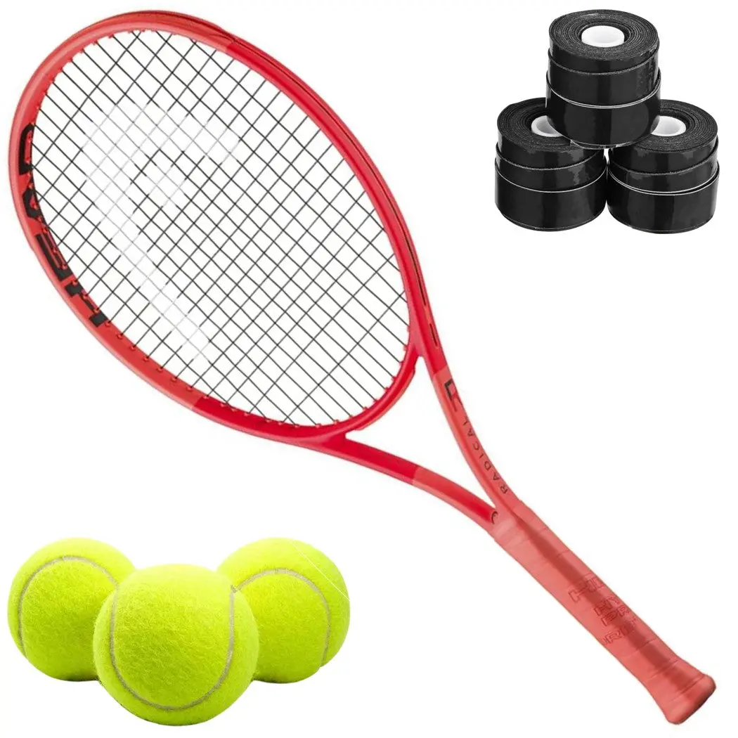 Head Auxetic 2.0 Radical Jr Tennis Racquet bundled w 3 Black Overgrips + 3 Tennis Balls