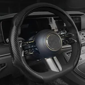 5D Steering Wheel Cover with Carbon Fiber Pattern, D Shaped Car Wheel Cover 14-16 in, Black Microfiber Leather, Carbon Fiber Black