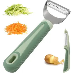 Vegetable Peeler-Carrot Shredder Julienne Slicer with 4.8'' Long Silicone Handle-Potato Peeler Swivel Peeler For Kitchen, Set of 2 Green