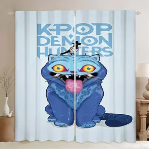 2pcs Creative Kpop Cute Tiger Print Curtains, Light Blocking Curtains, Polyester Fiber, Kitchen Bedroom Office Living Room Decor