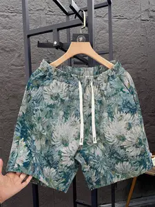 Men's Embroidered Floral Shorts, Fashionable Hawaiian Style, Casual Summer Wear, Comfortable and Flexible, Ideal for Daily Use