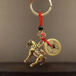Chinese Good Luck Charm Pendant - Horse & Coin Wealth Amulet with Red Braided Rope Keychain, Chinese Knot Talisman for /, Money Accessory for Father's Day Gifts, Prosperity Talisman friendship hypoallergenic fashion jewelry gift