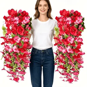 2pcs Hibiscus Hanging Flowers, perfect for outdoor spring decor, available in packs of 2 or 4. UV-resistant, these realistic silk hibiscus flowers feature a lifelike appearance and require no maintenance. Ideal for outdoor planters, porches, patios,