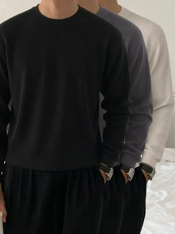 Men’s 3-Pack Autumn Apparel – Corduroy Long-Sleeve Crewneck Sweatshirts, Classic Pullovers, Loose Casual Street Style Tops