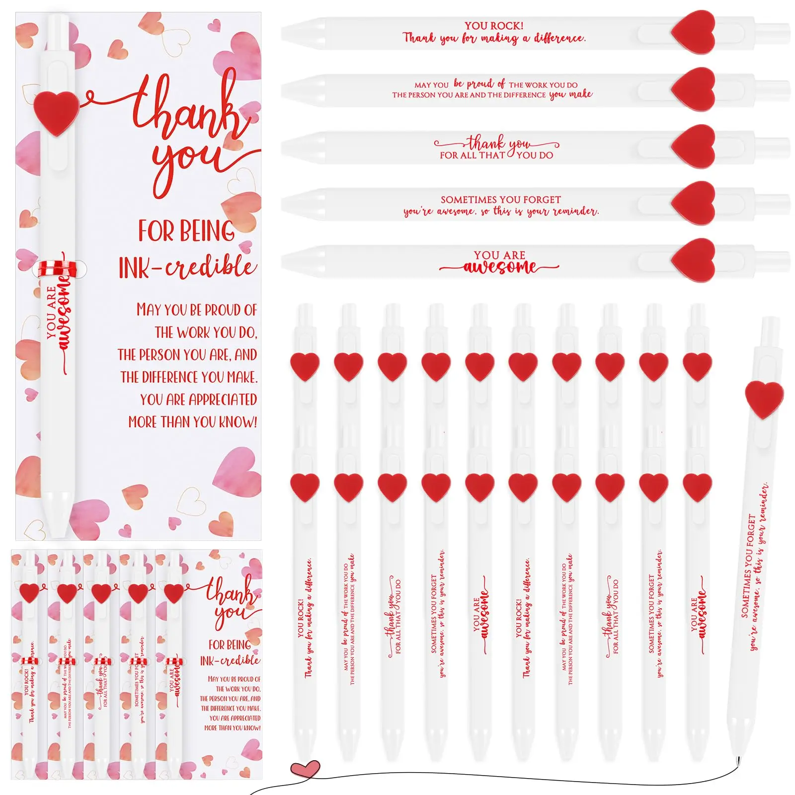25 Sets Appreciation Ballpoint Pens Inspirational Cute Apple Pens with Greeting Cards  for Teachers Students Classroom Reward Gifts Stationery Supplies Employee Appreciation Gift