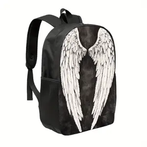 Angel Wings Student Backpack Black And White Color Block Fashion Trend, for Teenager, For Teenager