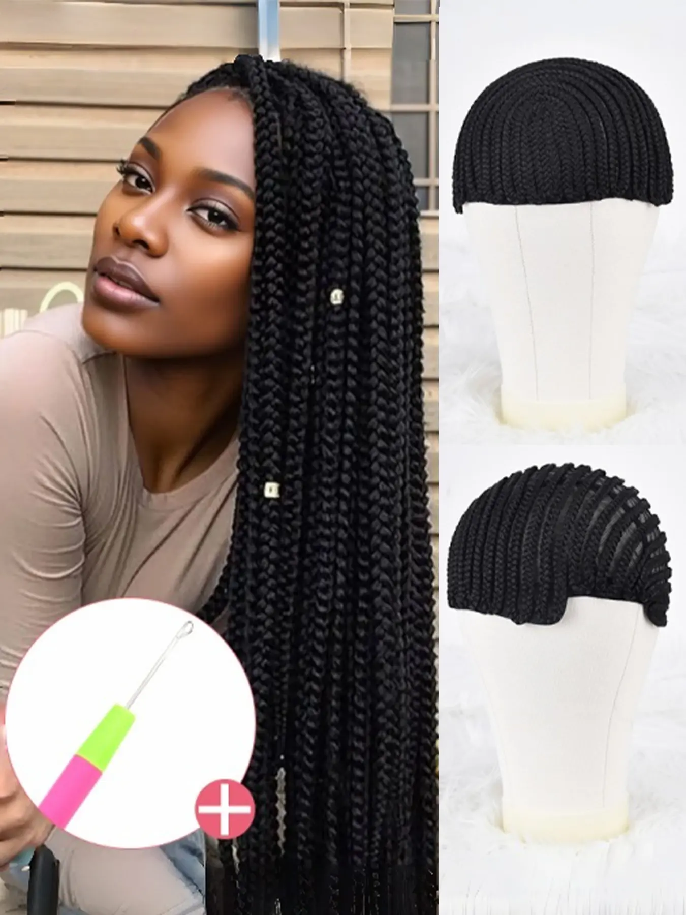 Braided Wig Caps Crotchet Cornrows Cap Making Synthetic Wig or Weave Easier Sew In Crochet Braided Wig Caps Medium Size Black Crochet Cornrow Cap for Crochet Braids, Reliable Fit, Suitable for daily use, parties and festivals