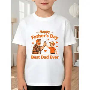 Father and Son Themed Cotton T-Shirt Celebrating Best Dad Ever with High-Five Design