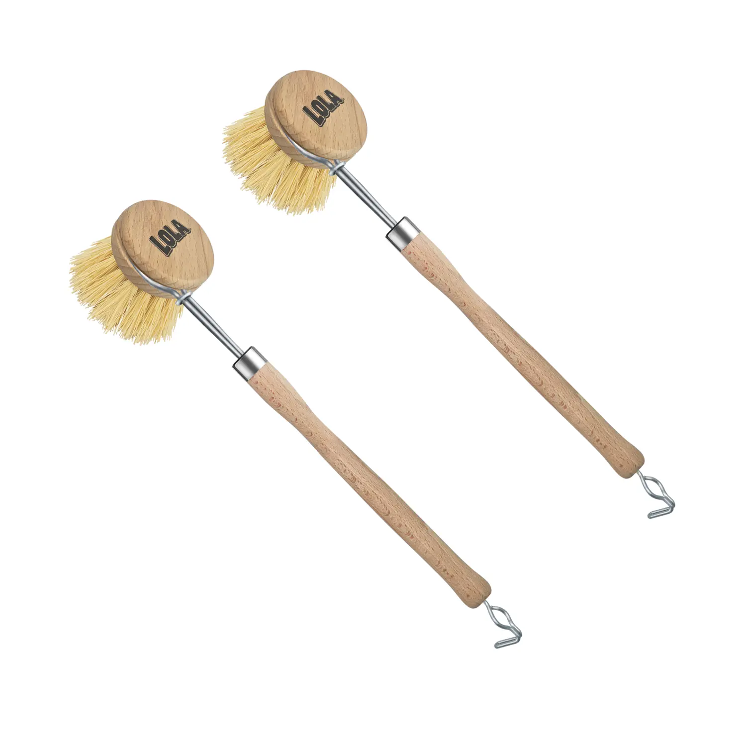 Sustainable Wooden Lola Tampico Cleaning Brush 2-Pack, Durable Home Care Tool with 2in Bristle Diameter, 5-Year Guarantee, Easy-Storage Hang Hole, Natural Grip, Multifunctional for Kitchen Dish Cleaning
