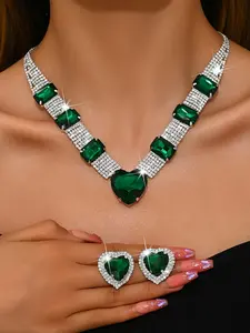 Luxury Jewelry Set, Exquisite Heart Necklace & Stud Earrings, Shiny High-End Bridal Jewelry, Custom Wedding Accessories, Statement Ornaments for Party & Special Occasions, Fashionable Jewelry Set
