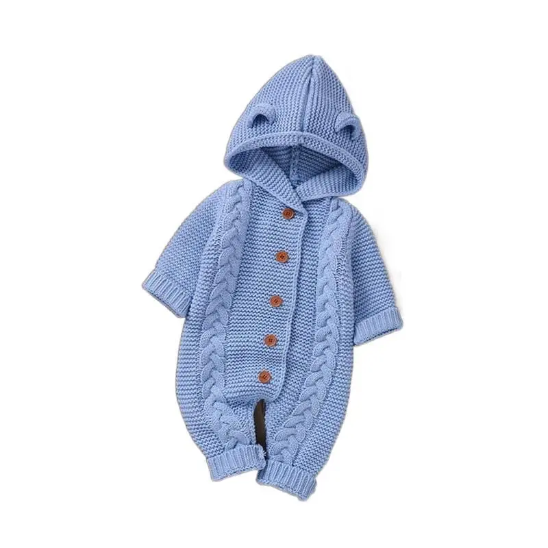 Newborn Outfits Girl Knitting Fitted Hooded Sweater Jumpsuit - 0-2 Years Infant Toddler Clothes, Plain Color Bodysuit, Button Front, Long Sleeve, Solid Twist Texture, Cozy Casual Onesies Bodysuit, Fall Winter Daily Wear, Hand Washable Warm Kids' Fashion,