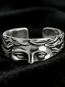 Venus Half Face Ring for Men, Exaggerated Cold Style Expression Index Finger Ring, Fashion European and American Aesthetic, Open Band, Versatile Wear, Chunky Band Rings, Jewelry Rings