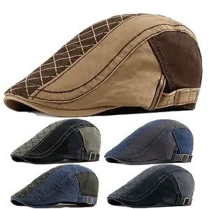 Adjustable Breathable News Cap for Men and Women, Vintage Style Flat Cap with Contrast Color Design, Lightweight Polyester - One Size Fits Most, Irish Cabbie, Golf, Hunting, Gatsby