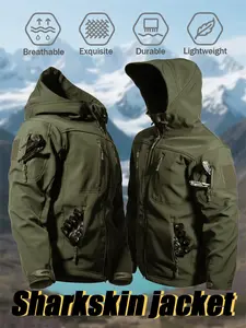 Men's Outdoor Tactical Jacket, Multi-Pocket Wearable Material, Fall/winter Sports Casual Workwear, Rock Climbing, Hiking, Fishing, Construction, Athletic Jackets