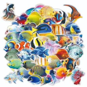 50pcs Transparent PET Stickers of Marine Animals and Fish, Office Stickers, Notebook Stickers, Decorative Decal, High-Value Gifts for Decorating Journals, Scrapbooks, Computers, Water Bottles, Cars, Etc.