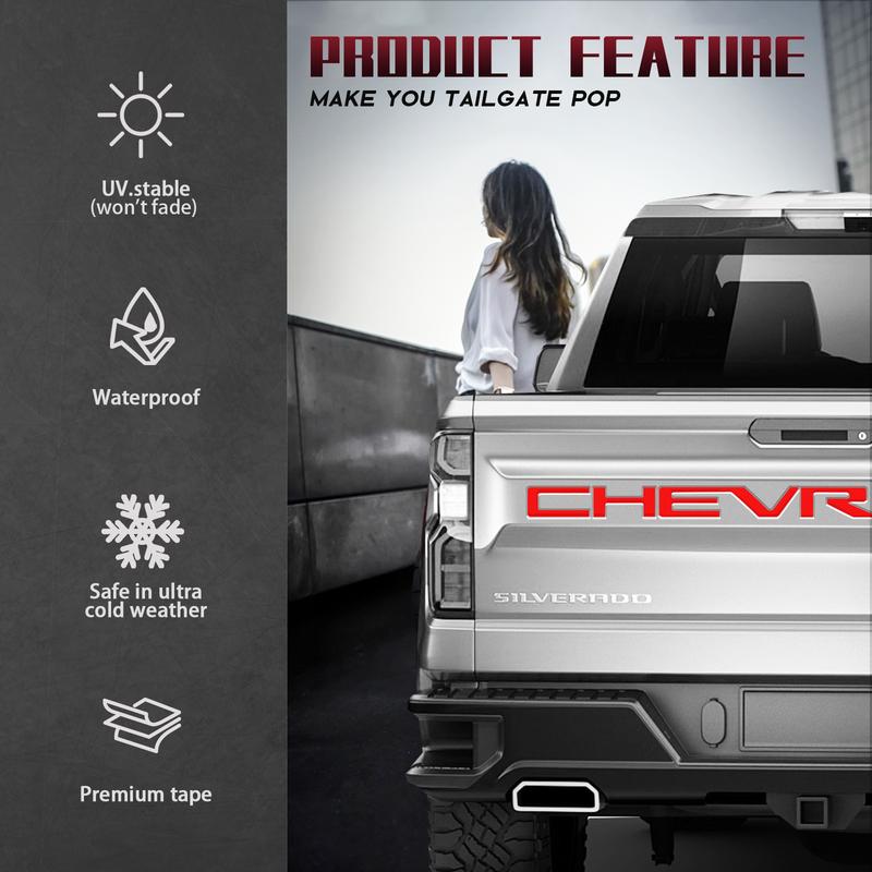 3D tailgate letters decal exterior accessories Compatible with 2019 2020 2021 2022 2023 2024 2025 Chevrolet Silverado 1500 2500Red Models Accessories ABS Plastic Anti Fade Coating Red