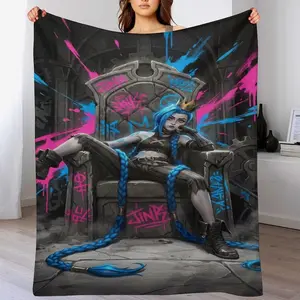 Jinx's Throne Graffiti Blanket | *Arcane* Epic-Themed Flannel Throw