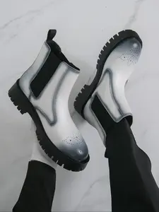 Men's Thick Rubber Sole Height Increasing Comfortable High-Top Chelsea Boots, Stylish Simple Design, Perfect for Casual Wear