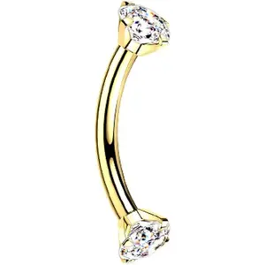 - 16GA G23 Implant Grade Titanium Internally Threaded Prong Set CZ Crystal Ends Cartilage Helix Daith Rook Eyebrow Curved Barbell