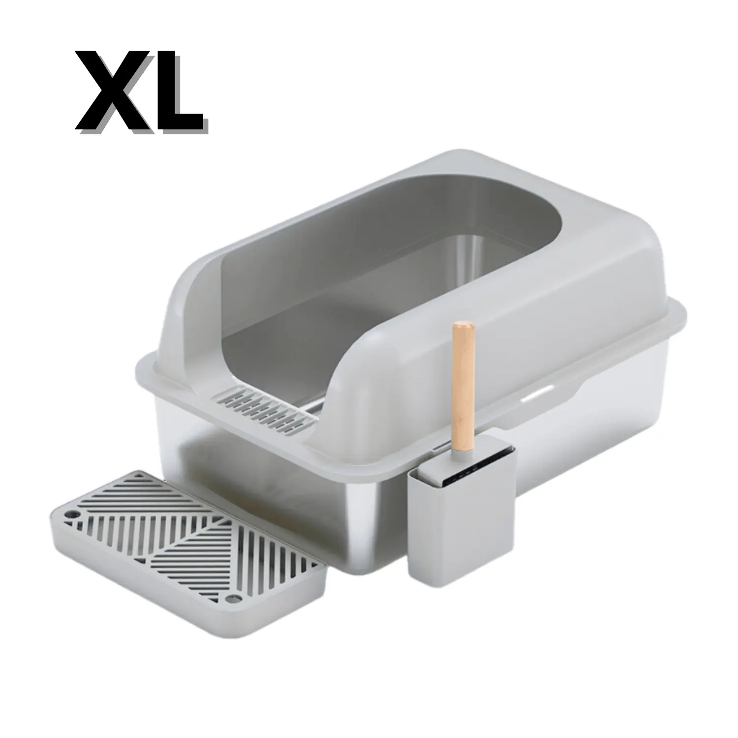 Odor-Free Stainless Steel Litter Box, Non-Porous Metal Cat Litter Tray, Scratch-Resistant Hygiene Catbox, Easy to Wash Non-Stick Pet Pan, High Sided Anti-Bacteria Litter System, Permanent Metal Litter Box for Indoor Cats