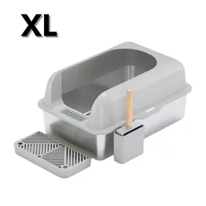 Odor-Free Stainless Steel Litter Box, Non-Porous Metal Cat Litter Tray, Scratch-Resistant Hygiene Catbox, Easy to Wash Non-Stick Pet Pan, High Sided Anti-Bacteria Litter System, Permanent Metal Litter Box for Indoor Cats