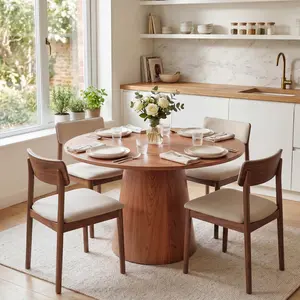 Modern Farmhouse Round Dining Table for 4-6 – 43" Wooden Pedestal Table – Space-Saving, Sturdy, Easy Assembly – For Kitchen, Dining, or Living Room, Not Including Chairs