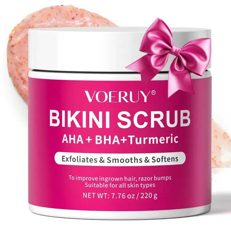 Bikini Area Exfoliator with 10% AHA+BHA & Turmeric, Ingrown Hair & Razor Bumps for Bikini Underarm Area, Skin Moisturizing, Smoothing, Even Skin Tone Exfoliating Body Scrub with Walnut Shell Powder