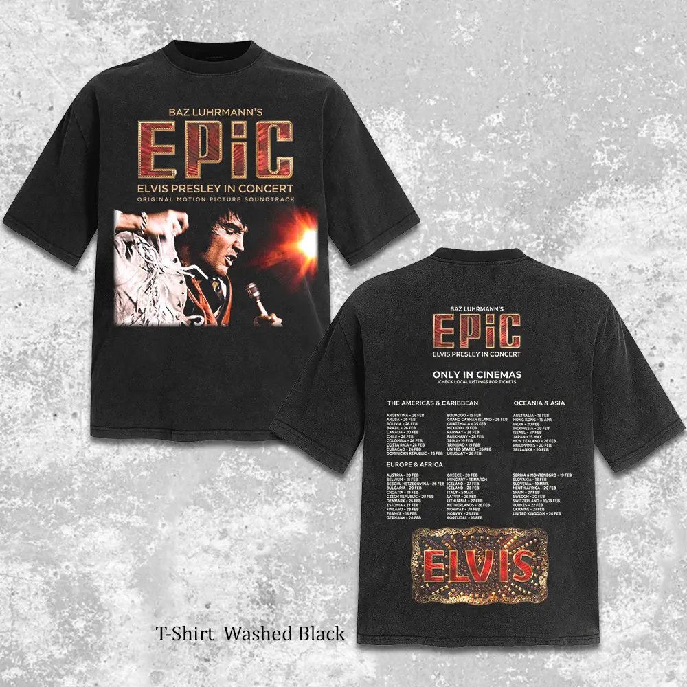 Elvis Presley EPIC Vintage Tour Shirt , Elvis Concert Tee, Baz Luhrmann EPiC Elvis Presley In Concert, Retro Rock N Roll King Graphic T-Shirt, 90s Style Vintage Music Legend Tee, Elvis Fan Gift, Classic Rock Aesthetic Shirt For Men Women, Full Size Cotton