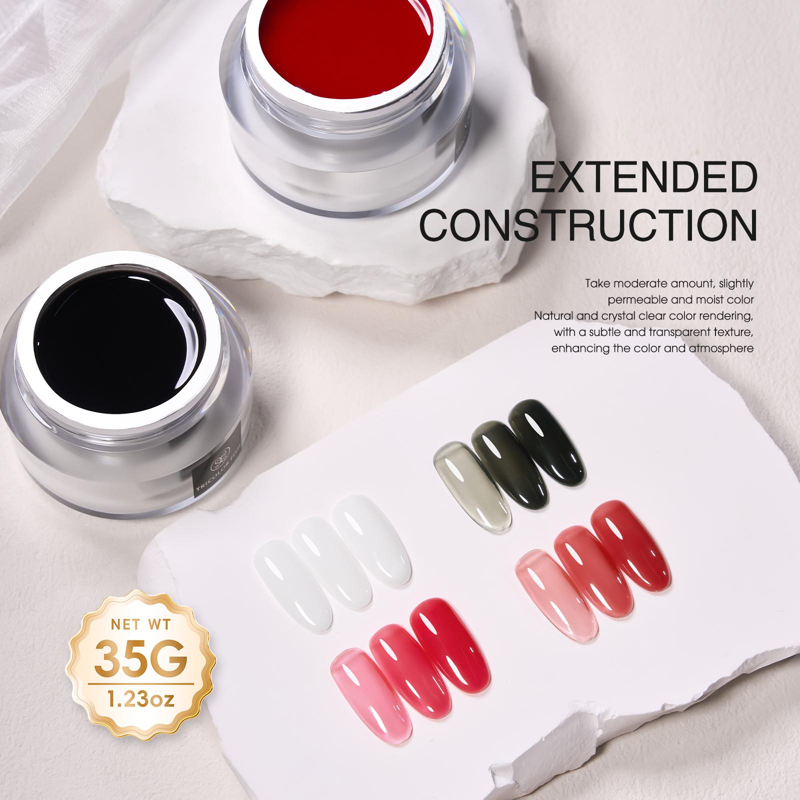 TRICOLOR FISH Builder Nail Gel 35g Jelly Nude Pink Hard Gel for Nails Extension Glossy Durable Long Lasting Salon-Quality Results