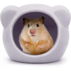 Ceramic Hamster House, Cute Animal Shaped Hamster Cave, Summer Cool Small Animal Hideout Habitat Decor for Dwarf Hamsters (Purple)