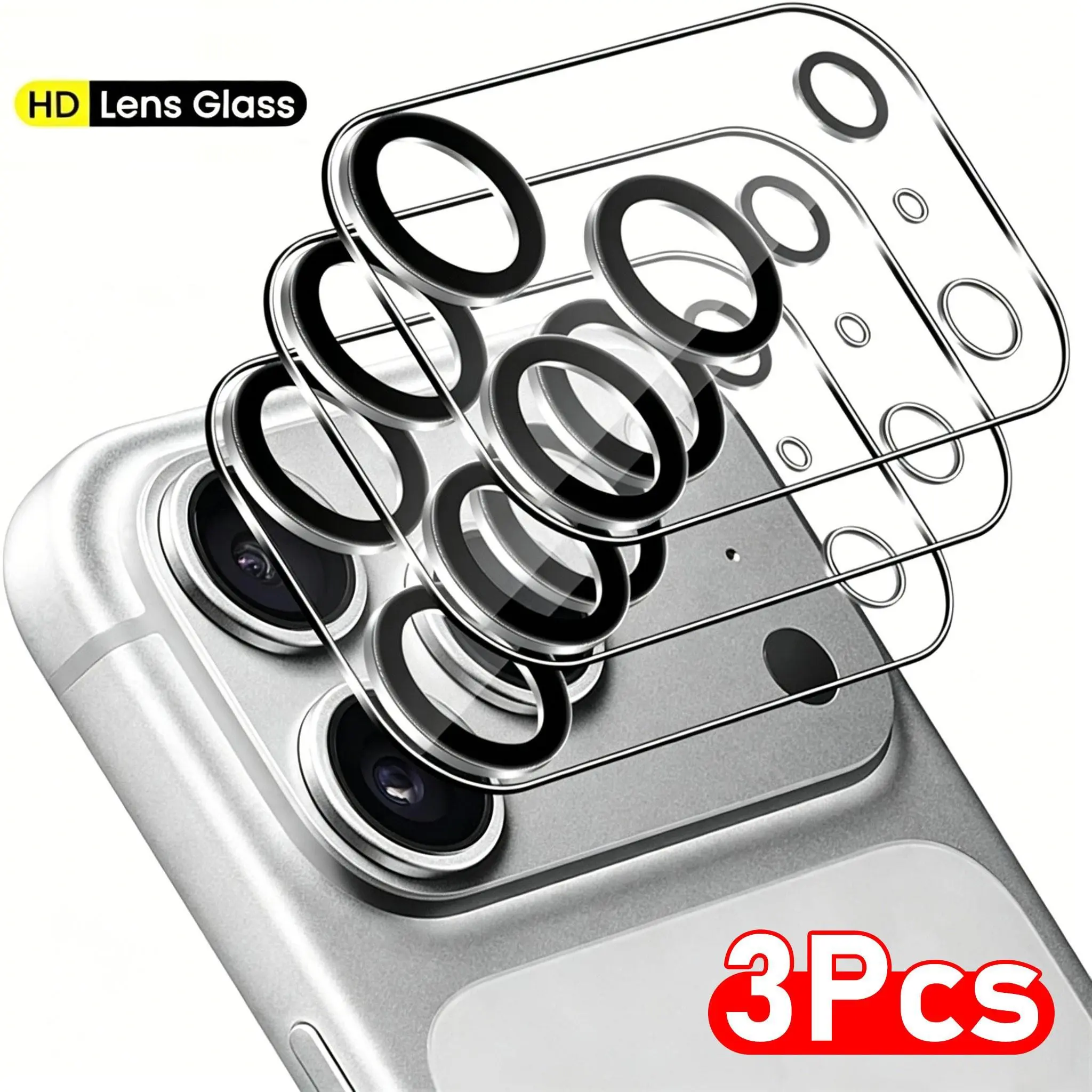 3 PCS Tempered Glass Camera Lens Protector for iPhone 17 Pro/17e/Air/17 Pro Max/16/16e/15/14/13/12/11/16 Pro Max/15 Pro Max/Plus, Ultra HD, 9H Hardness, Anti-Scratch, Protective, Case Friendly, Easy to Install, No Affect on Night Shots, Accessories