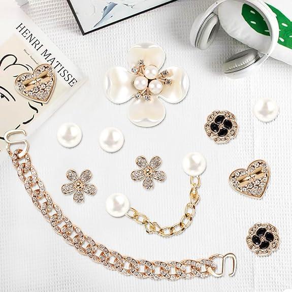 Luxury Pearl & Chain Shoe Charms Set DIY Bling Accessories for Crocs Bags Gifts for Women Girls Floral Design Versatile Stylish