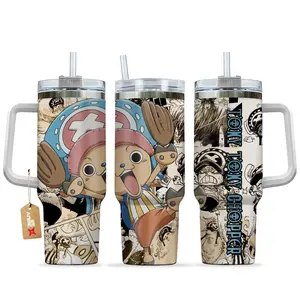 [WDC] Tony Tony Chopper 40oz Tumbler With Handle Stainless Steel Tumbler, Straw Hat Doctor Anime Gaming Cup, Cute Reindeer Pirate Travel Mug, Iced Coffee Tumbler, Gift for Otaku, Anime & Gaming Fan