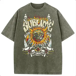 Holafish Acid Wash Vintage Sun pattern T-Shirt, Heavy Weight Cotton Streetwear graphic vintage tees Menswear Womenswear Crewneck Tshirt sassy statement tees