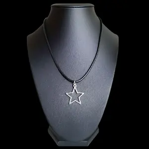 16" Silver Hollow Star Necklace - Black Cord