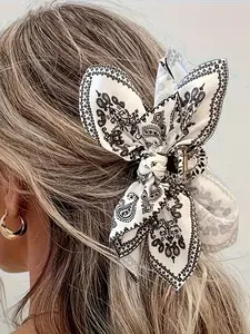 Vintage Bow Hair Claw Clips-1pc Women's all-Fabric Bow Hair Clip with Shark Clip - Thickened Winter Hair Claw, Ponytails, Buns - Hold for thick/curly/colored Hair